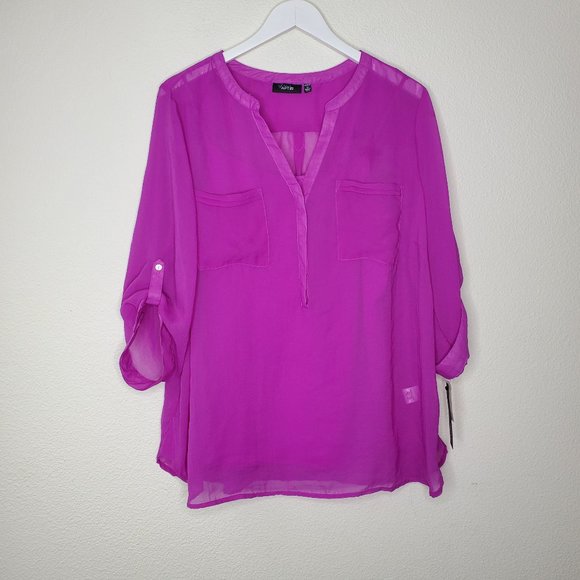 Apt. 9 Tops - Apt 9 Hot Magenta Chiffon Short Sleeve Blouse